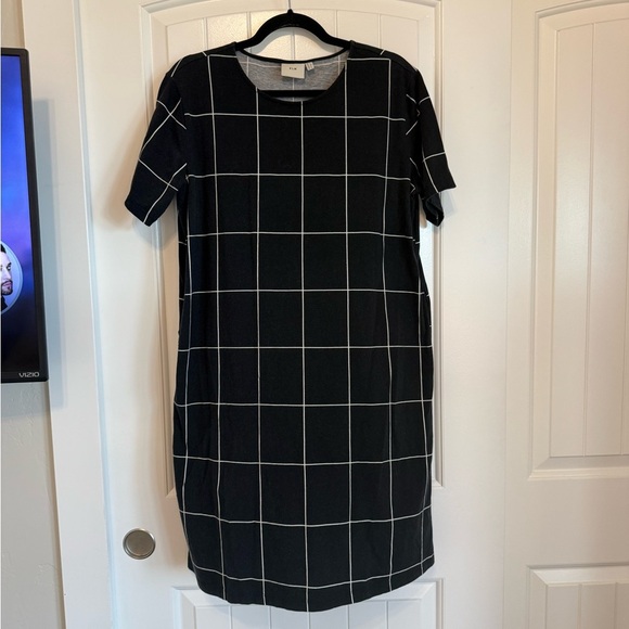 100% Cotton ELK black white grid t-shirt dress with pockets - women's 4 - Picture 1 of 7